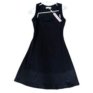 Qinsen Womens Black Athletic Mini Dress Square Neck Sleeveless Size M